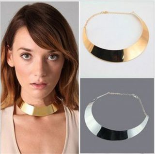   Gold Silver tone Curved Mirrored Metal Choker Collar Torque Necklace