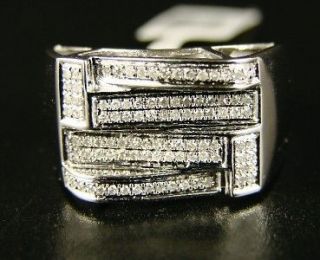 10K Mens White Gold Criss Cross Pinky Diamond Ring .45 Ct