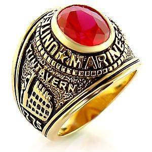 US Marines 18K Gold Plated simulated Ruby Ring sz 11