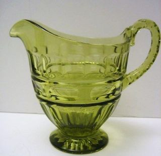 Green Glass Footed Creamer Vintage