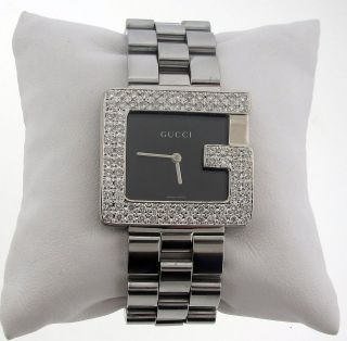 Gucci 3600M Black Face with 3.00ct Diamond Bezel Ladies Watch