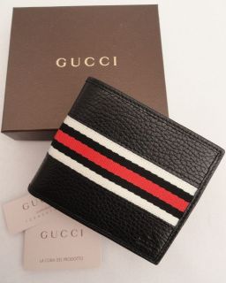 BN Auth Men Gucci Black Bi fold Leather Web Wallet Bag  Boxed  Great 