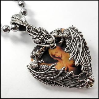 Dragon Wings Silver Brass Guitar Pick Holder Necklace