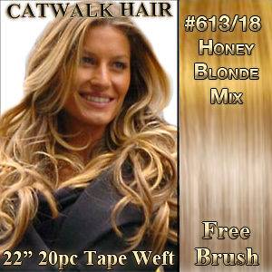   On Weft Remy Human Hair Extensions #18/613 Blonde Mix + A Free Brush