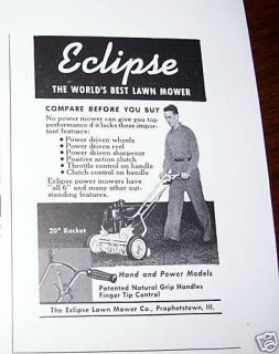 1947 Antique Eclipse Rocket 20 Push Lawn Mower Ad