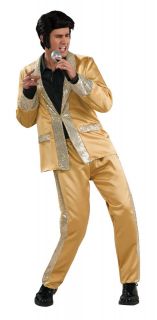   Mens Deluxe Gold Elvis Presley Gold Satin Tuxedo Halloween Costume