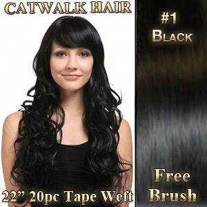   TAPE SKIN WEFT Remy Human Hair Extensions #1 Jet Black FREE BRUSH