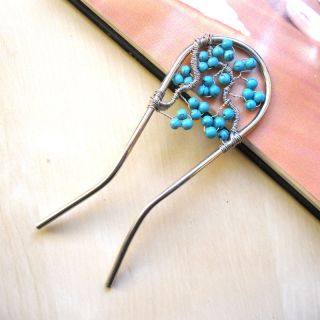 wforyou handmade jewelry hair pin hair fork hair stick blue turquoise 