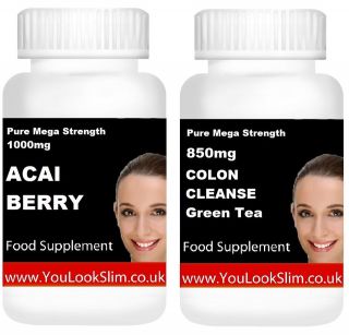 Acai Berry + Colon Cleanse & Green Tea Slimming Dieting Pills Weight 