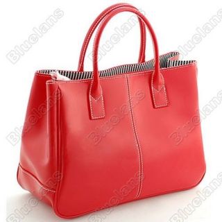   Ladies PU Leather Handbag Tote Shoppers Top Handles Bags Purse Red