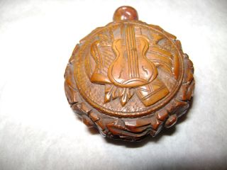 Antique Hand Carved Coquilla Nut Scent Bottle Perfume Musical 