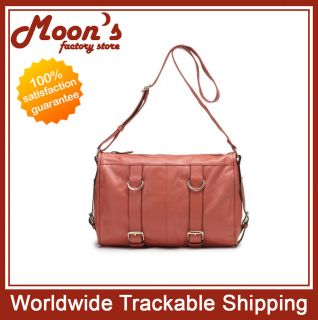   Moons E.S.E Genuine Leather Shoulder Bag Handbag Purse Tote Retro Red