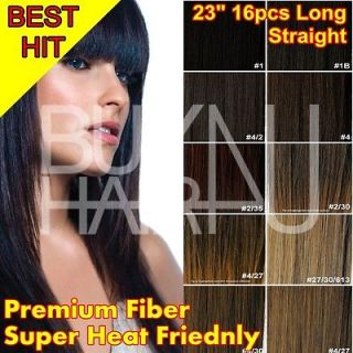 16 PCS CLIP IN ON HAIR EXTENSIONS STRAIGHT 10 COLORED POPULAR CLIPS 