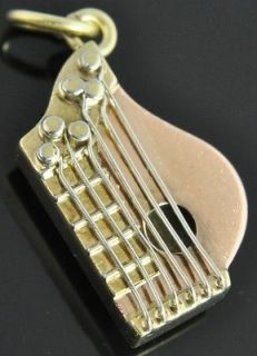   Two Tone 14K Gold Zither Harp Music String Instrument 3D Charm Pendant