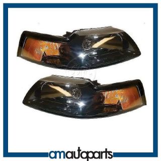   Mustang Black Smoked Style Headlights Headlamps Left & Right Pair Set