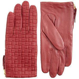 NEW  LEATHER BASKET WEAVE WOVEN GLOVES RED OR GREEN