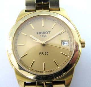 OLD TISSOT 1853 PR50 GOLD TONE WATCH DATE WRISTWATCH SWISS MADE USED 