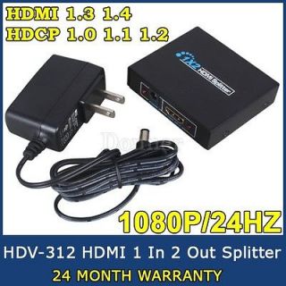 To 2 HDMI Splitter 1080P Multiplier HDMI HDTV STB 1x2 Output