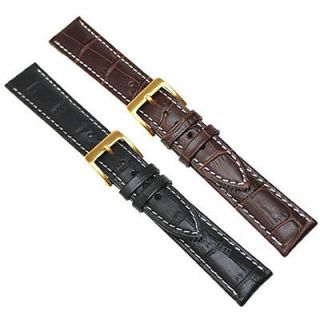   Crocodile Grain Gold Buckle Contrast Stitch Leather Watch Band Strap