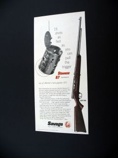 Savage Stevens 87 .22 22 Rifle tin can 1957 print Ad