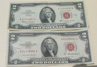  One 1963 of $2 Dollar Bill Red Seal Note For Lot of 2 PCS Collection