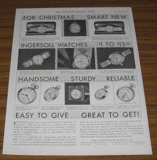 1930 Vintage Ad Ingersoll Watch Wrist and Pocket Watches Waterbury Co.