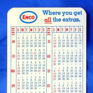 Vtg 1970 Enco gas & Oil Pocket Calendar wallet business card BROCHURE 