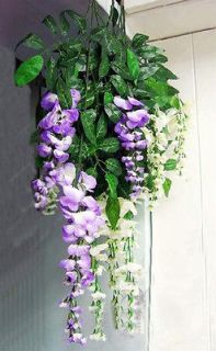 Hanging Silk White Artificial Wisteria Fake Flower Vine Wedding Plant 