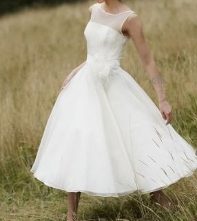 Simple High Collar Tea Length A Line Wedding Dresses Cocktail Prom 