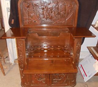 Asian Wood Carved Liquor Cabinet