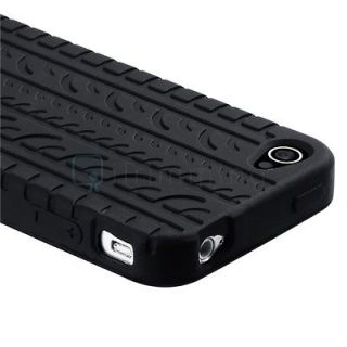 Black Tire Tread Silicone Skin Rubber Soft Gel Case Cover for iPhone 4 