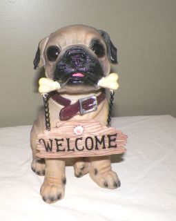 NEW FAWN PUG DOG PUPPY WELCOME SIGN DECORATION STATUE FIGURE 9 SIMPLY 