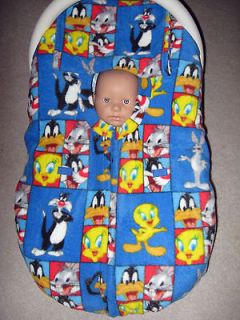   TUNES DOUBLE FLEECE INFANT BABY CAR SEAT COVER WITH FULL ZIPPER