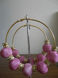 Baby Pink Basketball Wives Hoop Earrings + Rhinestone UK Seller