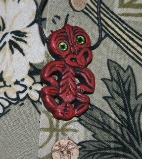 Maori design Tiki Necklace from Tiki King, Deep red with green 