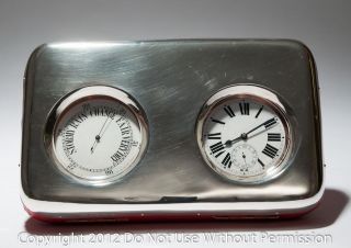 Antique Pocket Watch & Barometer Set In Hallmarked Silver & Leather 