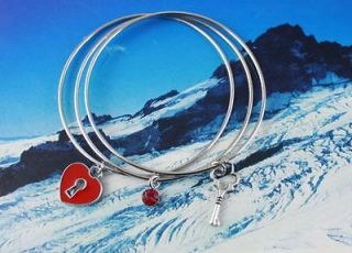 Heart Key Charm Triple Bangle Bracelet #20367