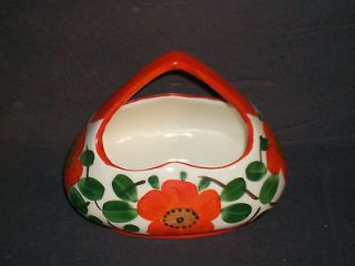 Czech Coronet Pottery Orange Poppies Handled Basket
