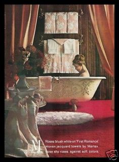   Towels Rose White First Romance Embossed Claw Foot Tub Vintage Ad
