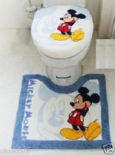   Disney Mickey Mouse Bathroom Toilet lid Cover Mat Rug Carpet Set