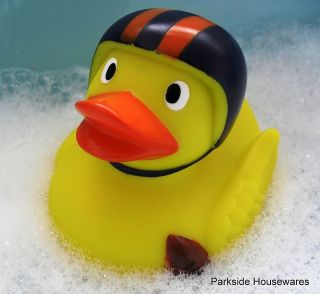 Rubber Duck Squeaky Bath Toy yellow with helmet & american football 