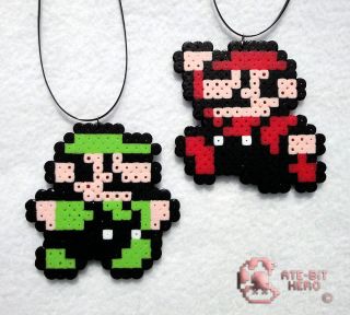 Super Mario Luigi & Mario Necklace Bead Sprite Perler