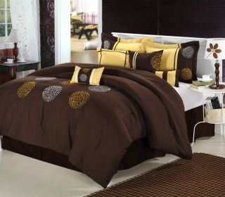 Willow Brown & Yellow 8 Piece Queen Comforter Bed In A Bag Set NEW