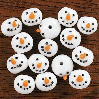 50 Glass SNOWMAN BEADS Christmas Holiday Crafts Jewelry Making 