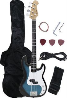 NEW Crescent BLUEBURST Electric Bass Guitar + Strap Amp Cord Gigbag