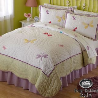   Kid Purple Butterfly Dragonfly Quilt Bedding Set Twin Full Queen
