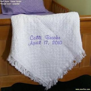 Personalized White Crochet Baby Shower Blanket Throw