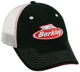 BERKLEY Fishing Line Lures Rods Reels Tackle Black/White Mesh Back Hat 