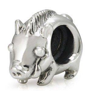  Silver European Threaded Bead Jewelry Razorback Hog Pig Tusk SS 13