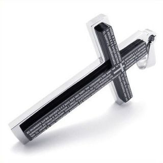 cool mans stainless steel black cross bible necklace/free chain